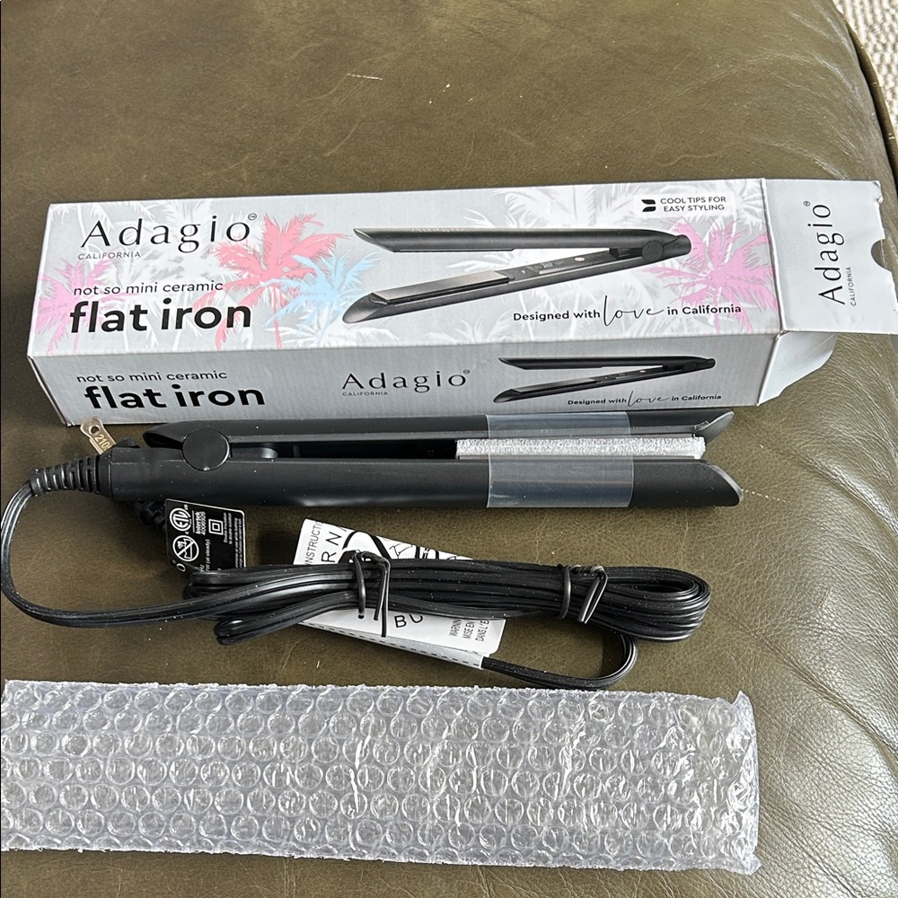 Adagio Black Mini Ceramic Flat Iron - Compact Hair Straightener